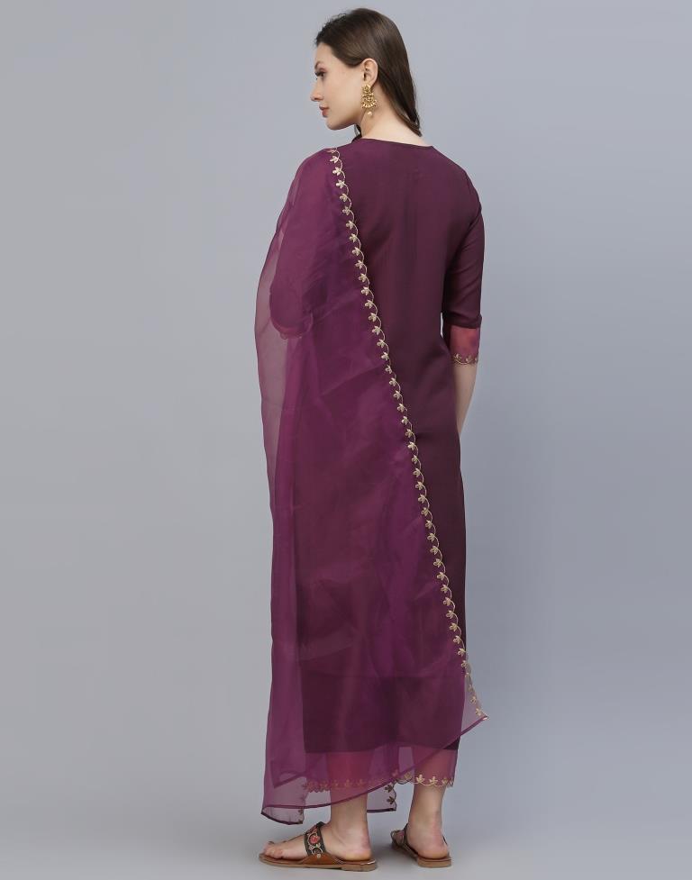 Wine Kurti With Pant And Dupatta | Sudathi