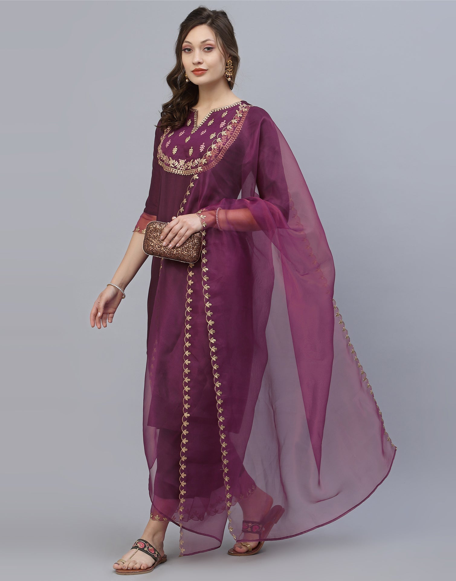 Wine Kurti With Pant And Dupatta | Sudathi