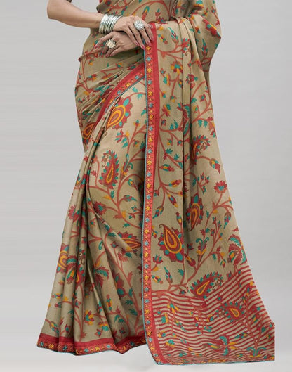 Beige Printed Chiffon Saree