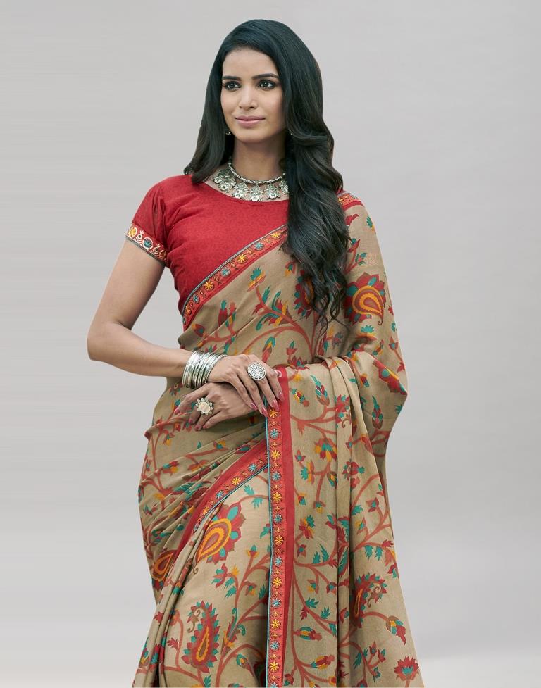 Beige Printed Chiffon Saree