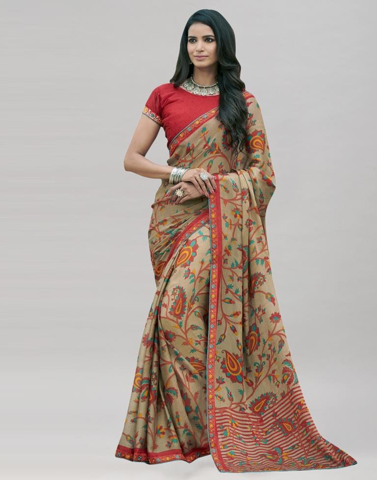 Beige Printed Chiffon Saree