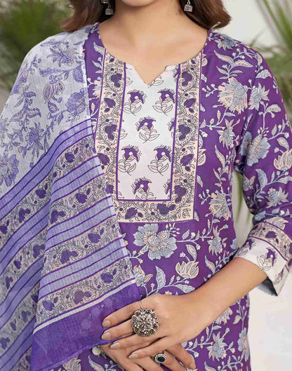 Purple Printed Rayon Straight Kurta Set With Dupatta