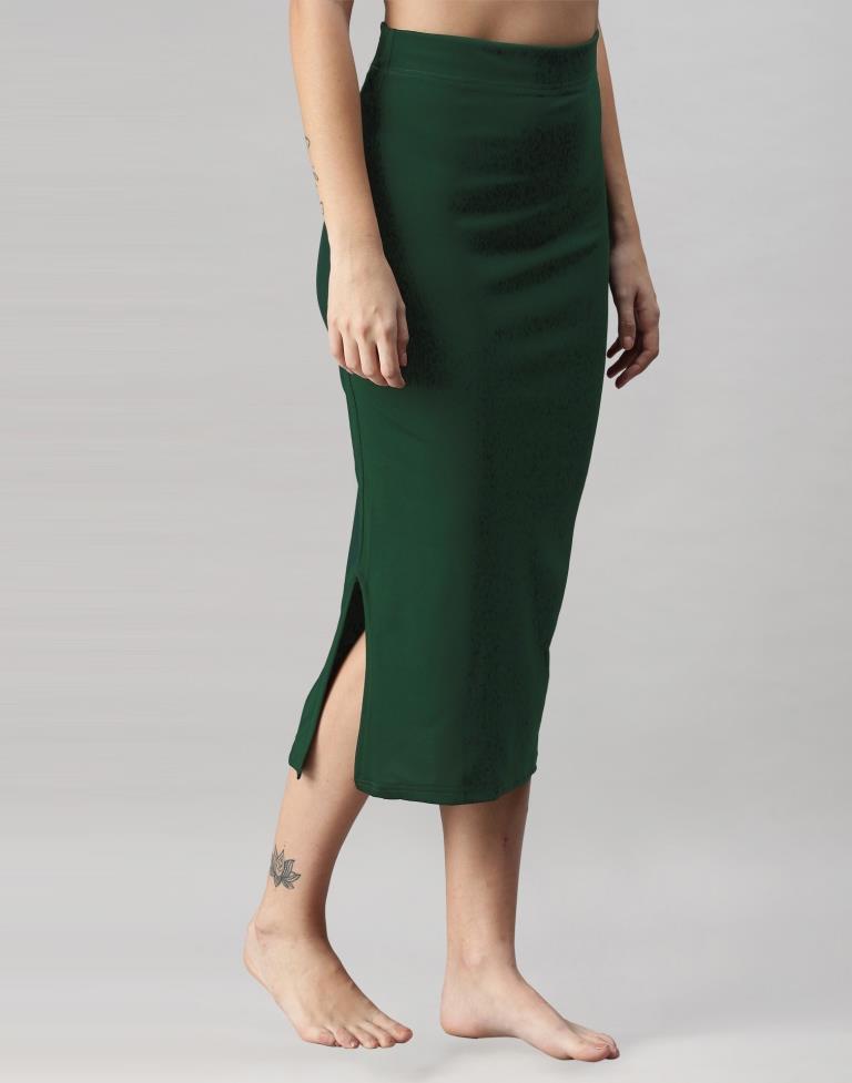 Bottle Green Coloured Lycra Solid Saree Shapewear | Sudathi