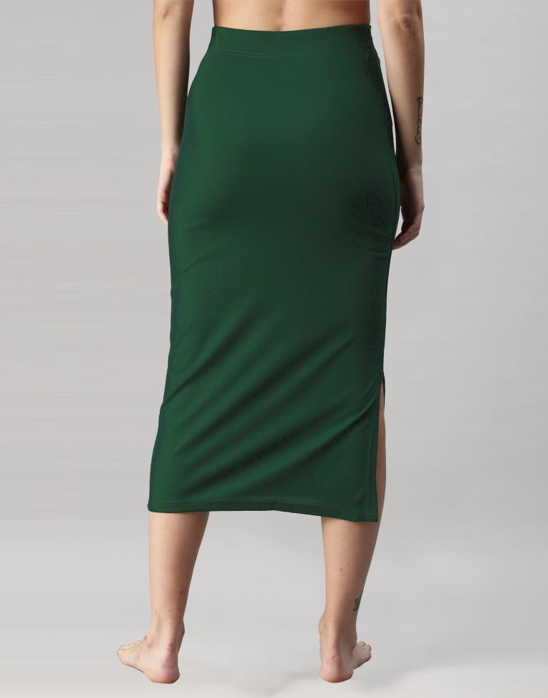 Bottle Green Coloured Lycra Solid Saree Shapewear | Sudathi