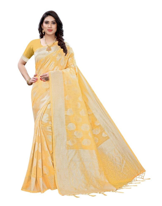 Mellow Yellow Banarasi Cotton Saree