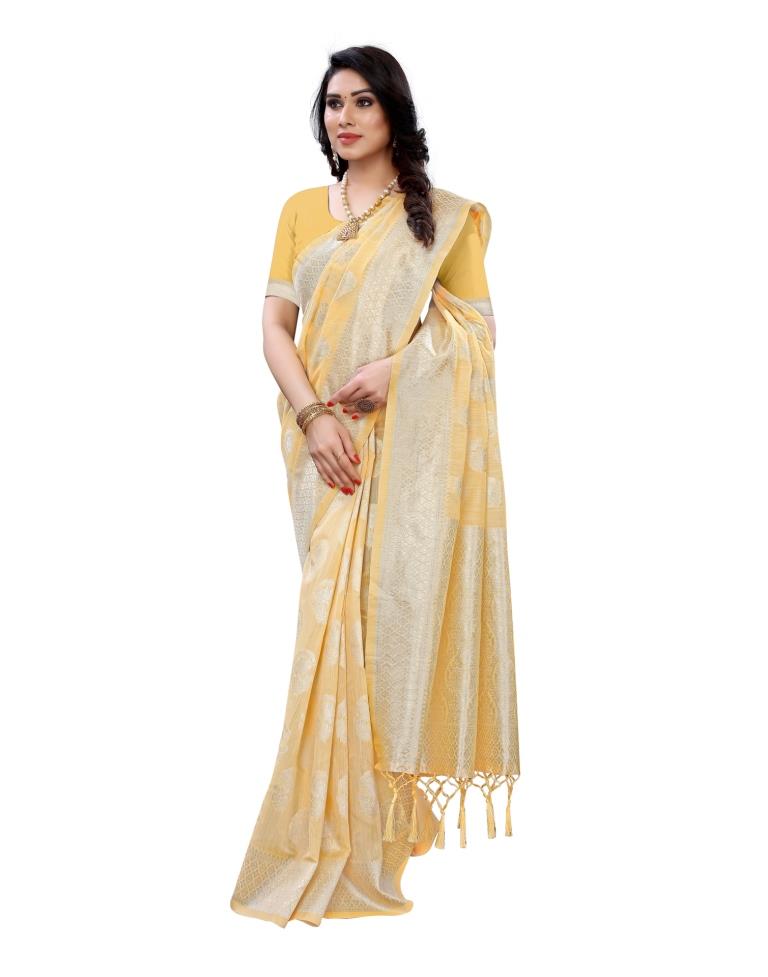Mellow Yellow Banarasi Cotton Saree
