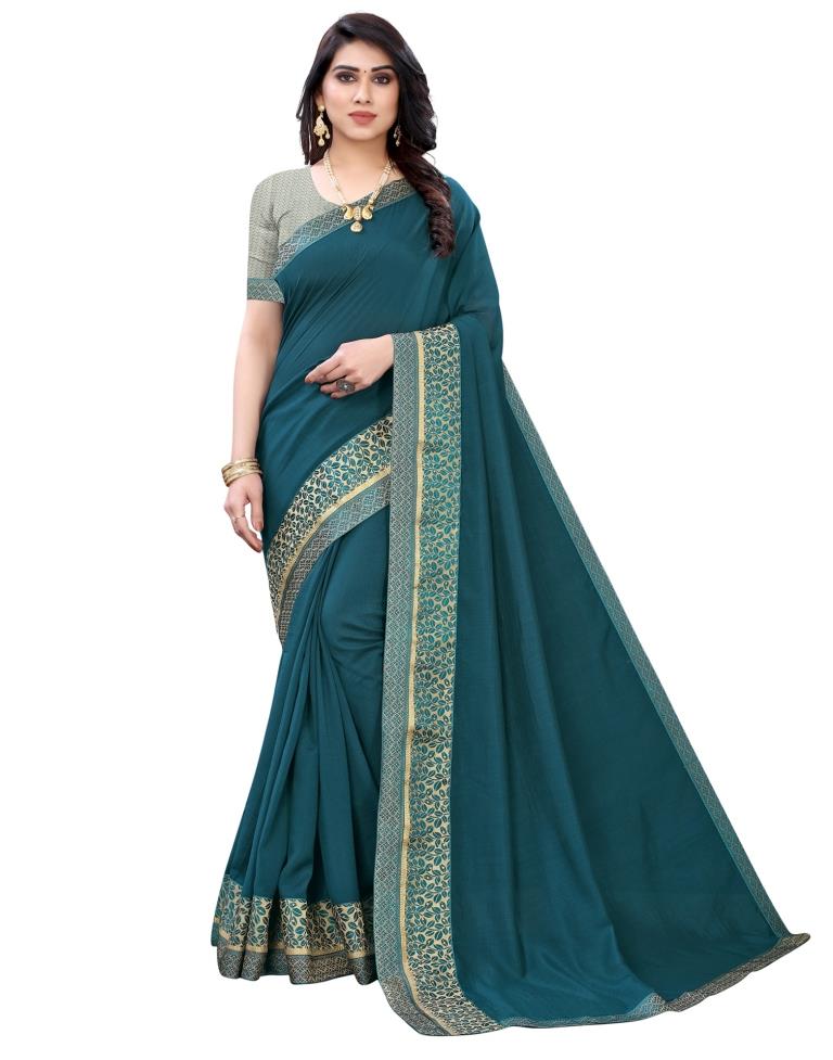 Teal Blue Coloured Poly Silk Plain Stone Work Partywear saree | Sudathi