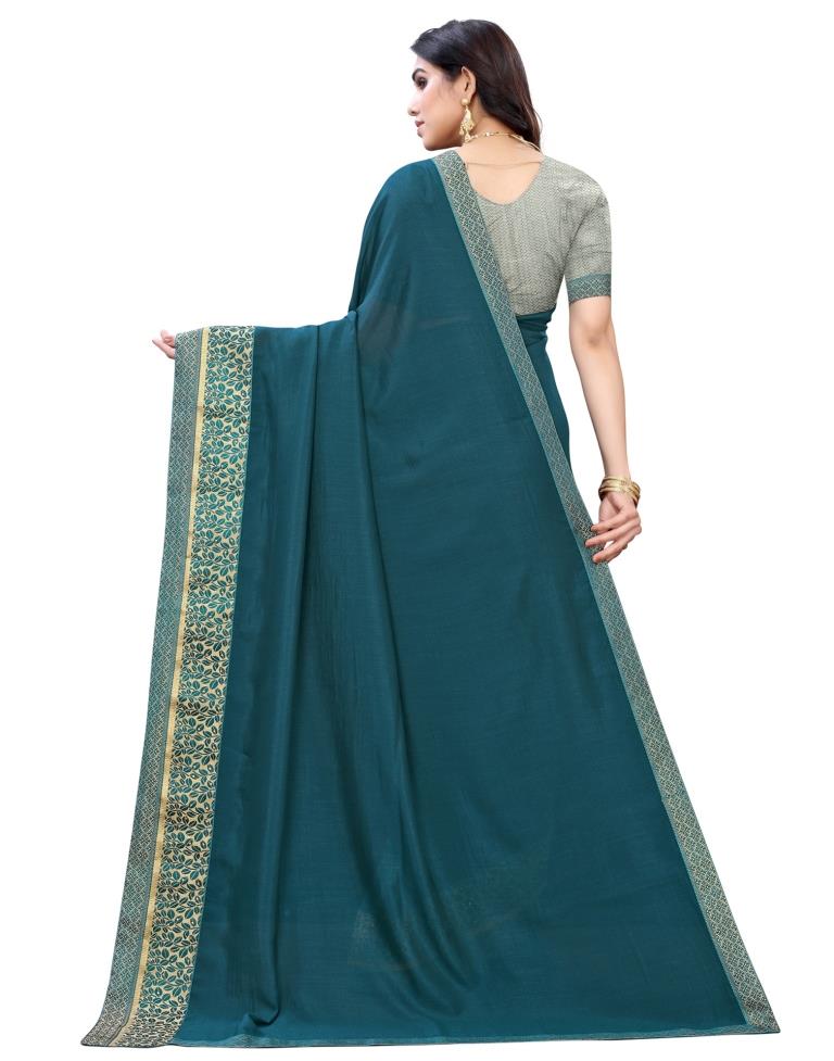 Teal Blue Coloured Poly Silk Plain Stone Work Partywear saree | Sudathi