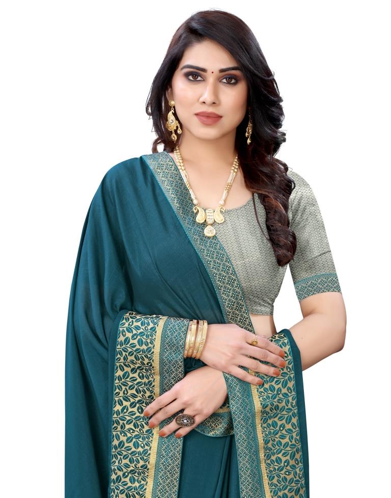 Teal Blue Coloured Poly Silk Plain Stone Work Partywear saree | Sudathi