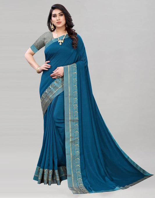 Prussian Blue Coloured Poly Silk Plain Saree | Sudathi
