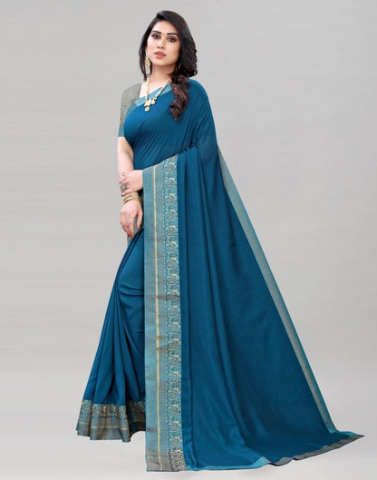 Prussian Blue Coloured Poly Silk Plain Saree | Sudathi