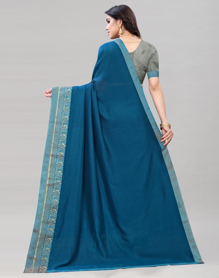 Prussian Blue Coloured Poly Silk Plain Saree | Sudathi