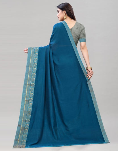 Prussian Blue Coloured Poly Silk Plain Saree | Sudathi