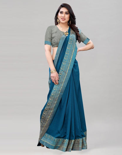 Prussian Blue Coloured Poly Silk Plain Saree | Sudathi