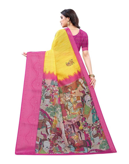 Yellow Coloured Poly Cotton Printed Jacquard Partywear saree | Sudathi