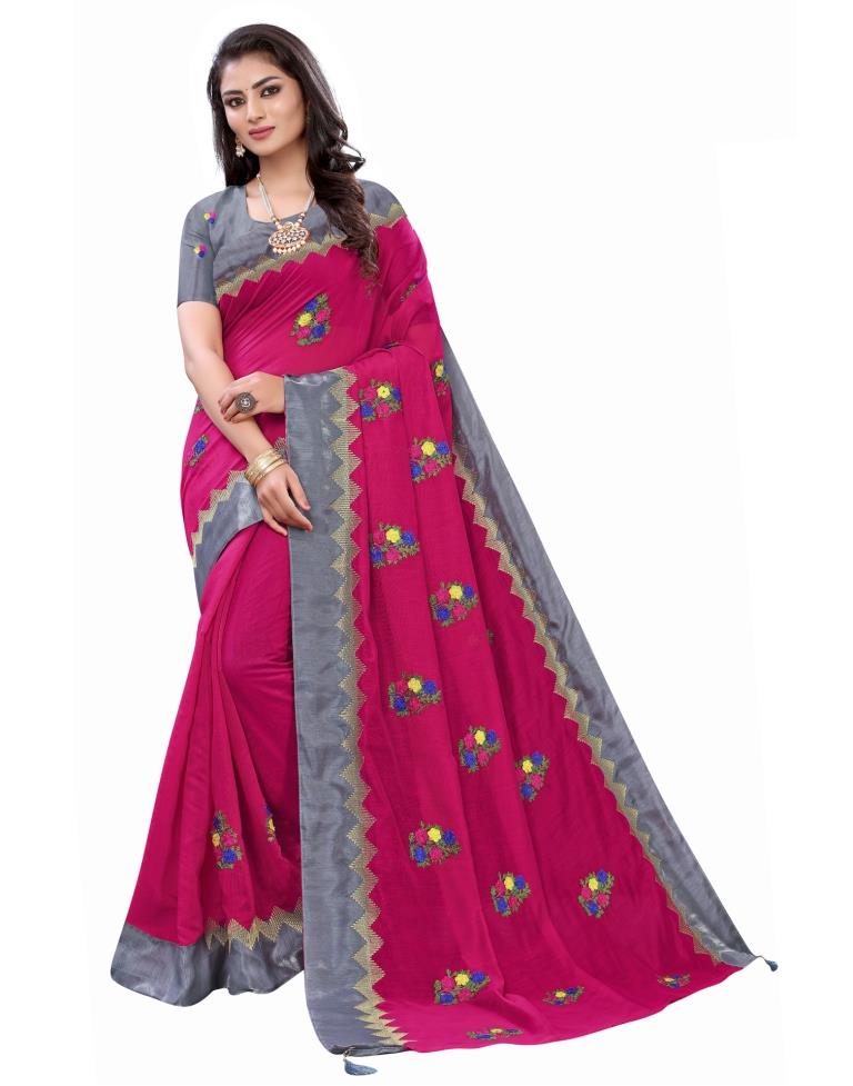 Pink Coloured Poly Cotton Thread Embroidered Partywear saree | Sudathi