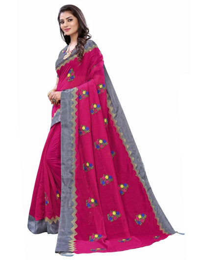 Pink Coloured Poly Cotton Thread Embroidered Partywear saree | Sudathi