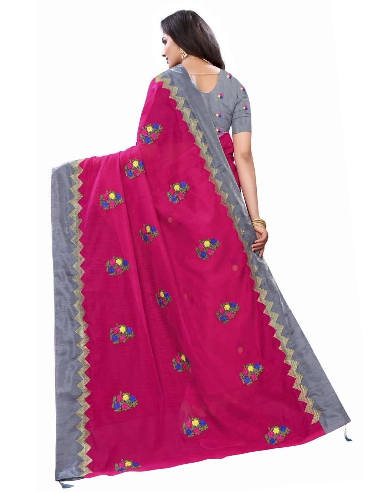 Pink Coloured Poly Cotton Thread Embroidered Partywear saree | Sudathi
