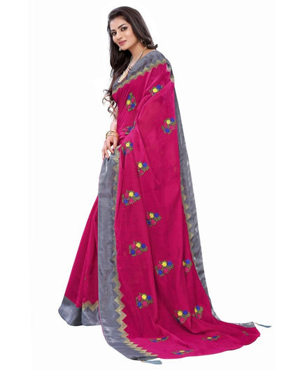 Pink Coloured Poly Cotton Thread Embroidered Partywear saree | Sudathi