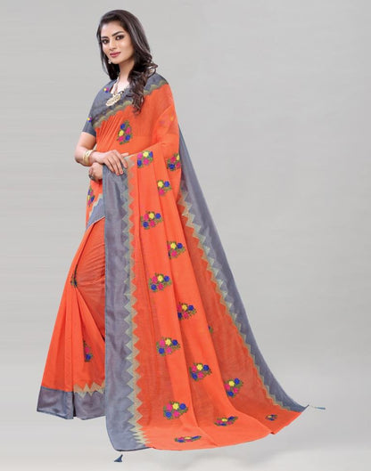 Peach Coloured Poly Cotton Embroidered Saree | Sudathi