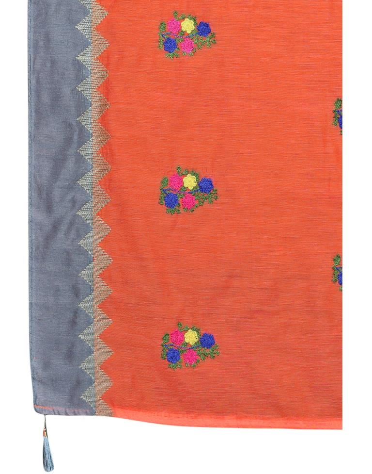 Peach Coloured Poly Cotton Embroidered Saree | Sudathi