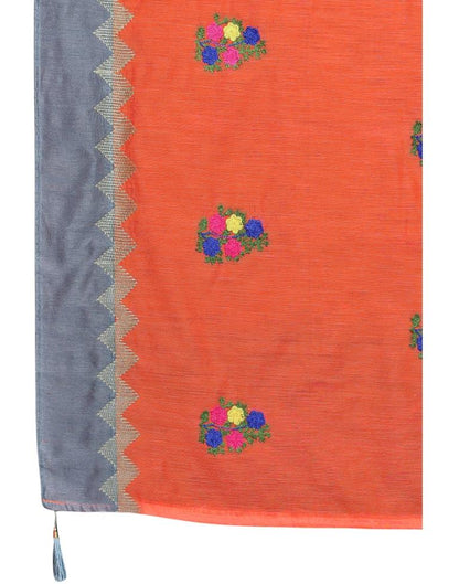 Peach Coloured Poly Cotton Embroidered Saree | Sudathi