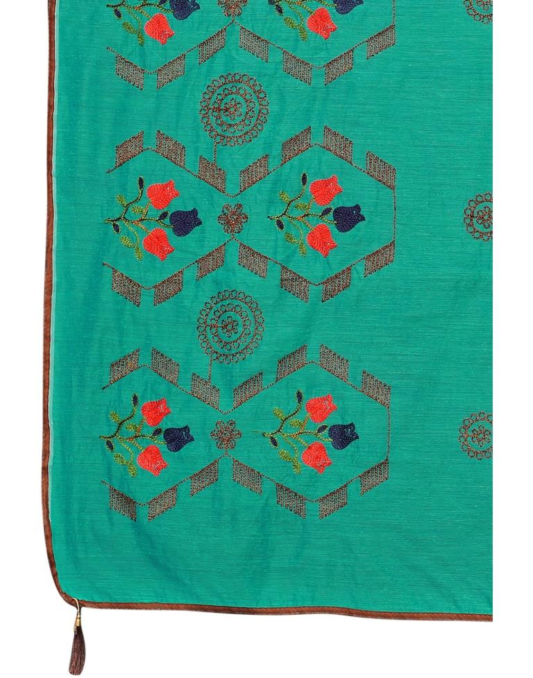 Aqua Blue Coloured Poly Cotton Thread Embroidered Partywear saree | Sudathi