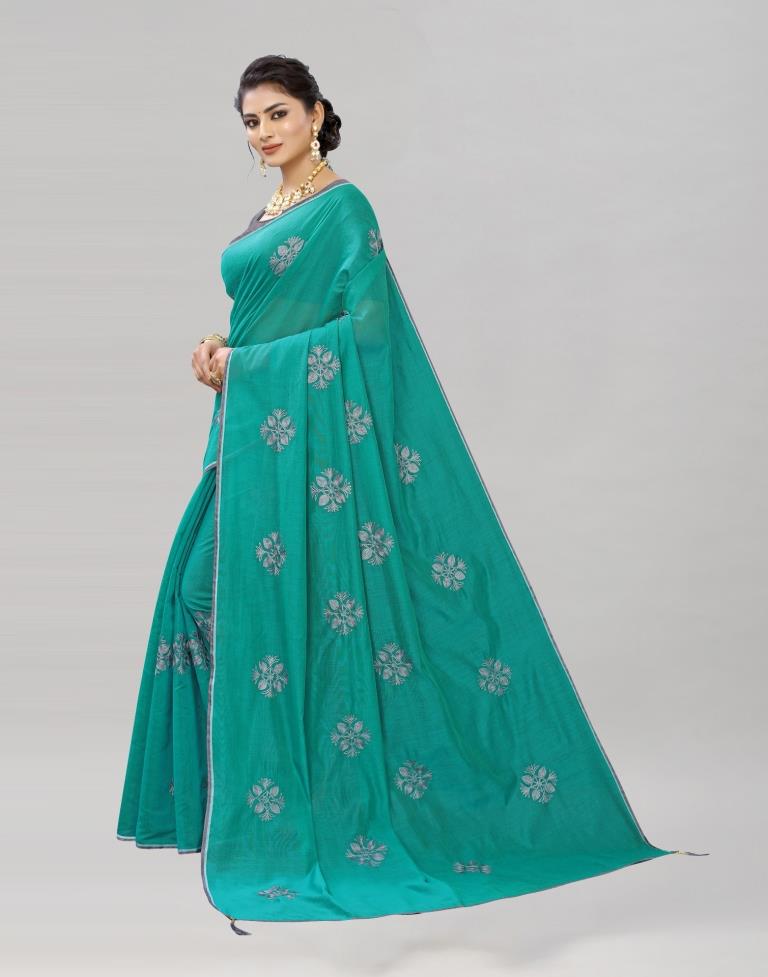 Sacramento Green Coloured Poly Cotton Embroidered Saree | Sudathi