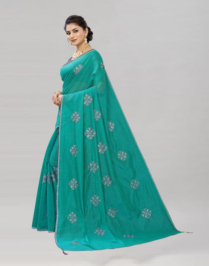 Sacramento Green Coloured Poly Cotton Embroidered Saree | Sudathi