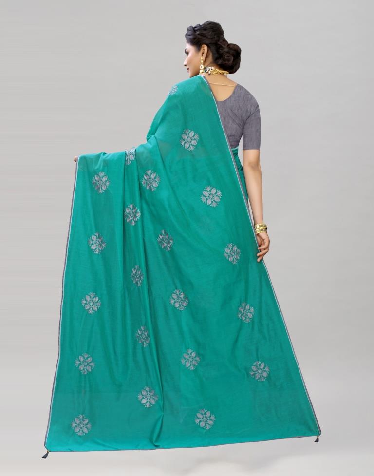 Sacramento Green Coloured Poly Cotton Embroidered Saree | Sudathi
