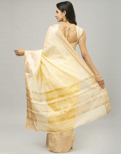Mellow Yellow Coloured Cotton Blend Jacquard Partywear saree | Sudathi