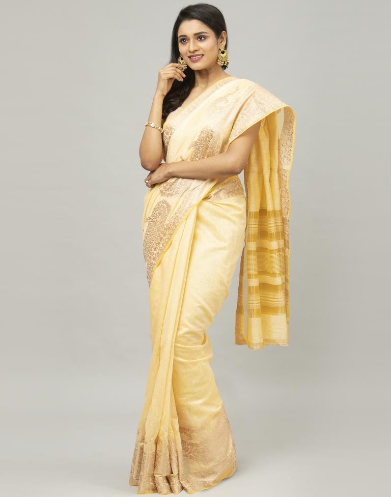 Mellow Yellow Coloured Cotton Blend Jacquard Partywear saree | Sudathi