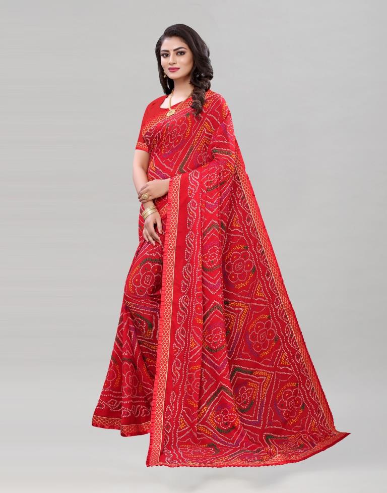 Red Coloured Georgette Bandhani Printed Saree | Sudathi