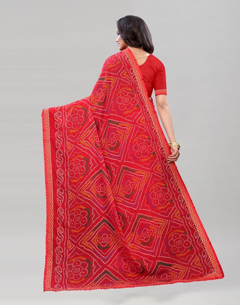 Red Coloured Georgette Bandhani Printed Saree | Sudathi