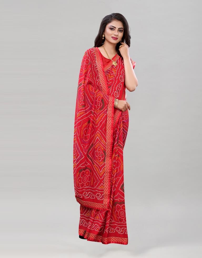 Red Coloured Georgette Bandhani Printed Saree | Sudathi