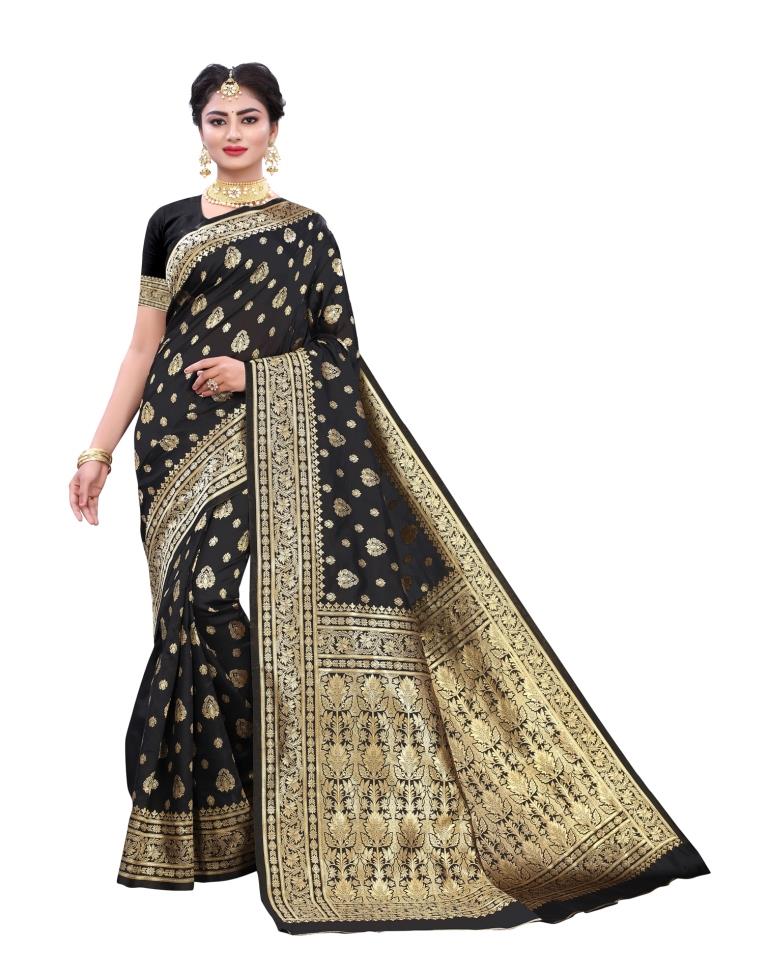 Black Coloured Poly Silk Jacquard Partywear saree | Sudathi