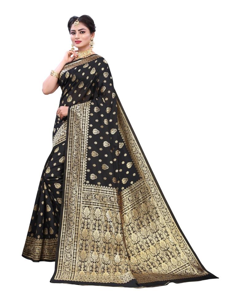 Black Coloured Poly Silk Jacquard Partywear saree | Sudathi