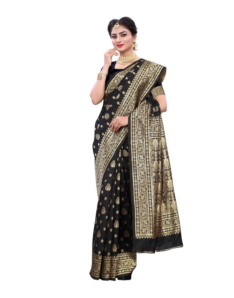 Black Coloured Poly Silk Jacquard Partywear saree | Sudathi