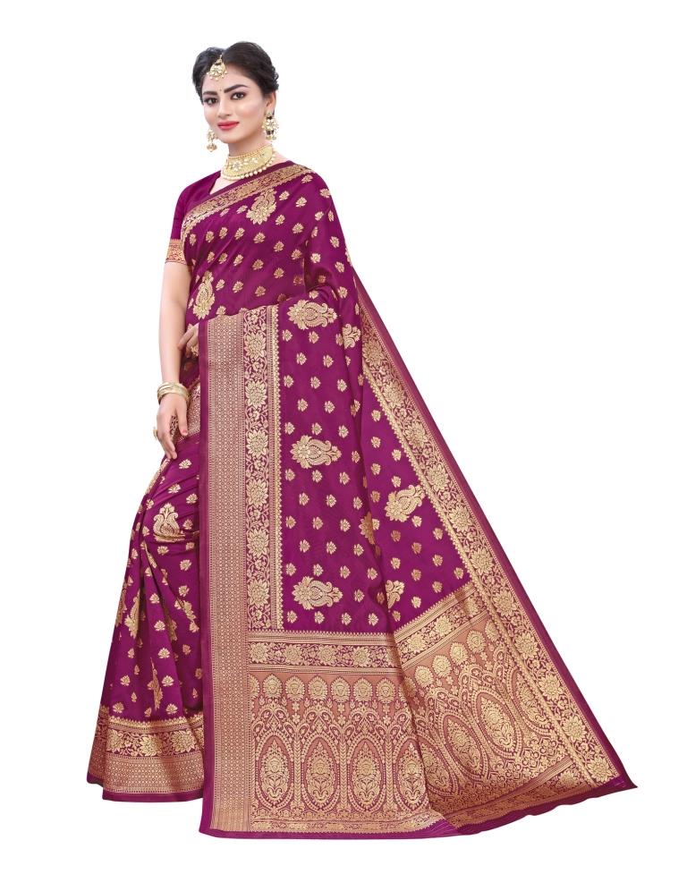 Purple Wine Coloured Poly Silk Jacquard Partywear saree | Sudathi