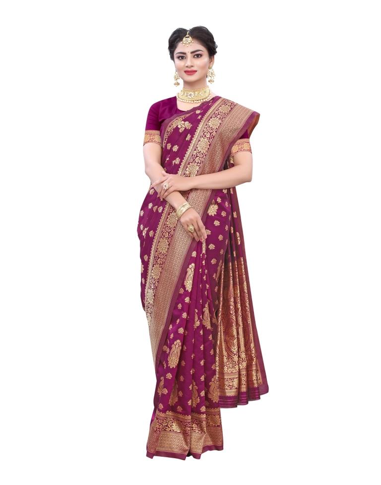 Purple Wine Coloured Poly Silk Jacquard Partywear saree | Sudathi