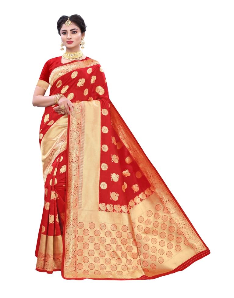Red Coloured Poly Silk Jacquard Partywear saree | Sudathi