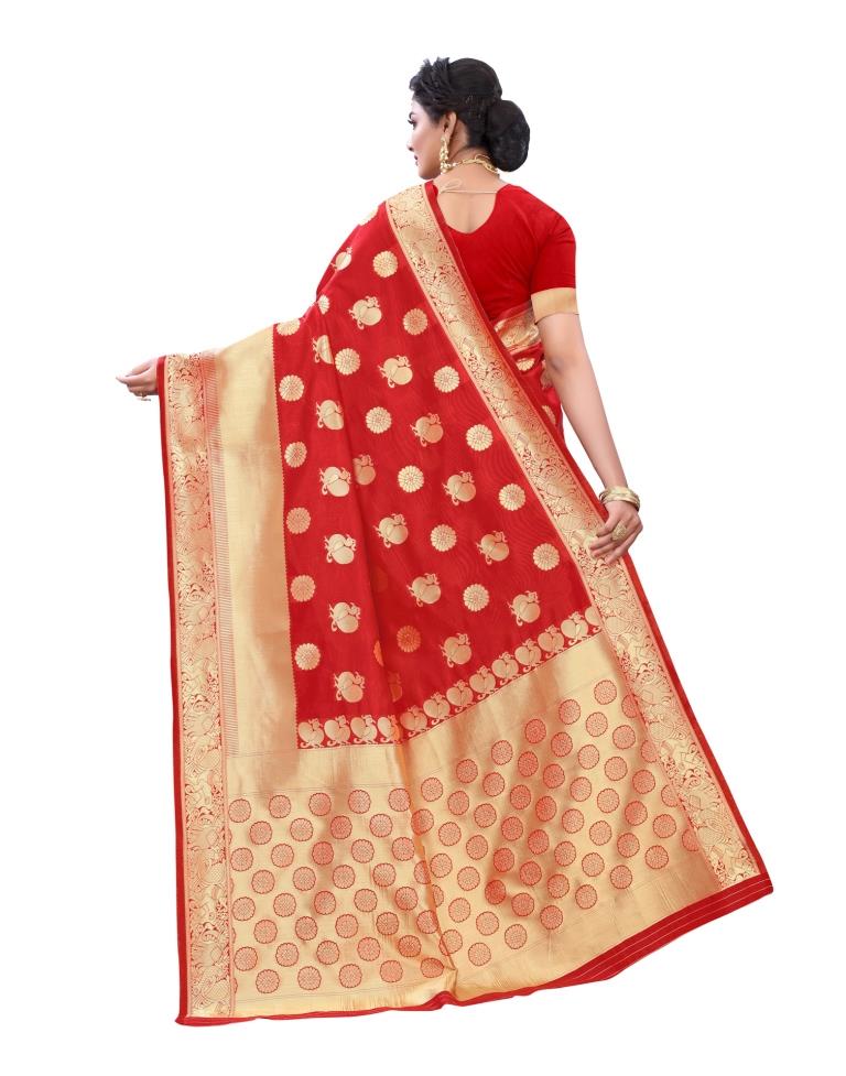 Red Coloured Poly Silk Jacquard Partywear saree | Sudathi