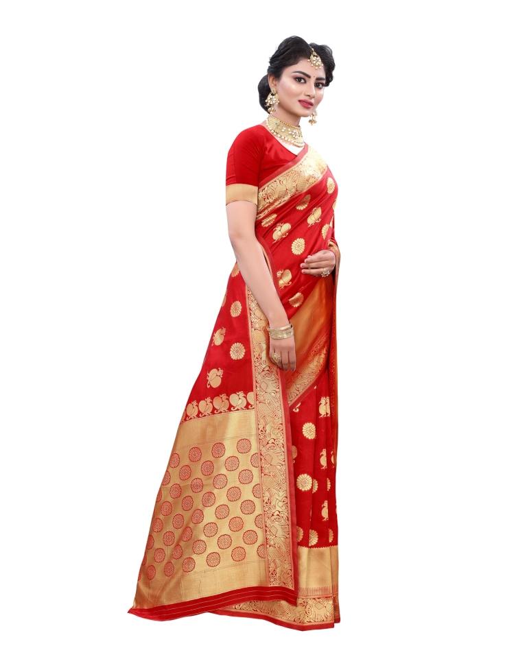 Red Coloured Poly Silk Jacquard Partywear saree | Sudathi