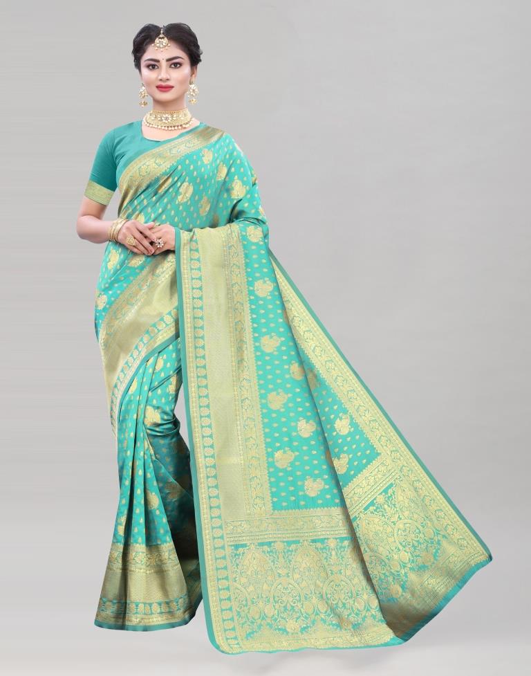 Pine Green Coloured Poly Silk Jacquard Saree | Sudathi