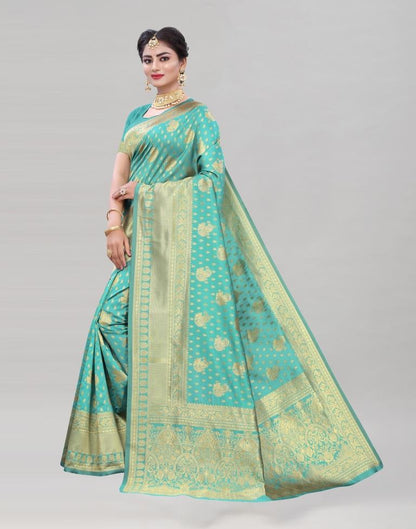 Pine Green Coloured Poly Silk Jacquard Saree | Sudathi