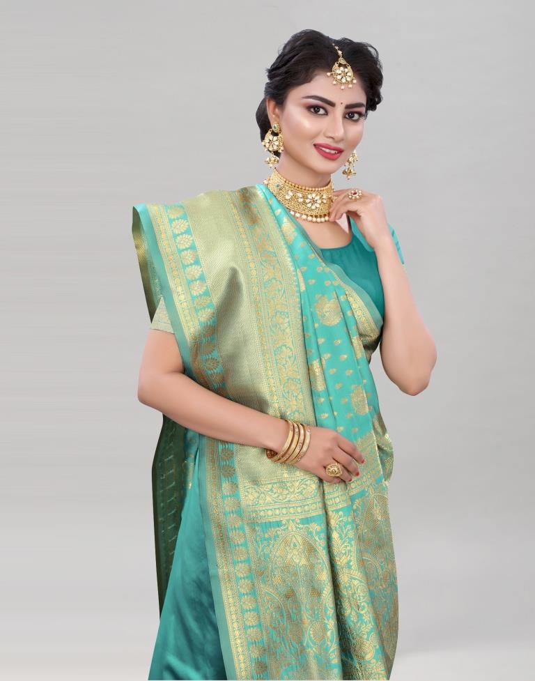 Pine Green Coloured Poly Silk Jacquard Saree | Sudathi
