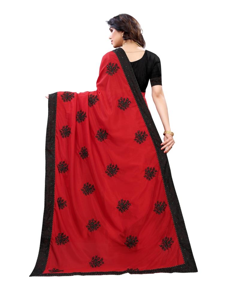 Red Coloured Poly Silk Embellished Partywear saree | Sudathi