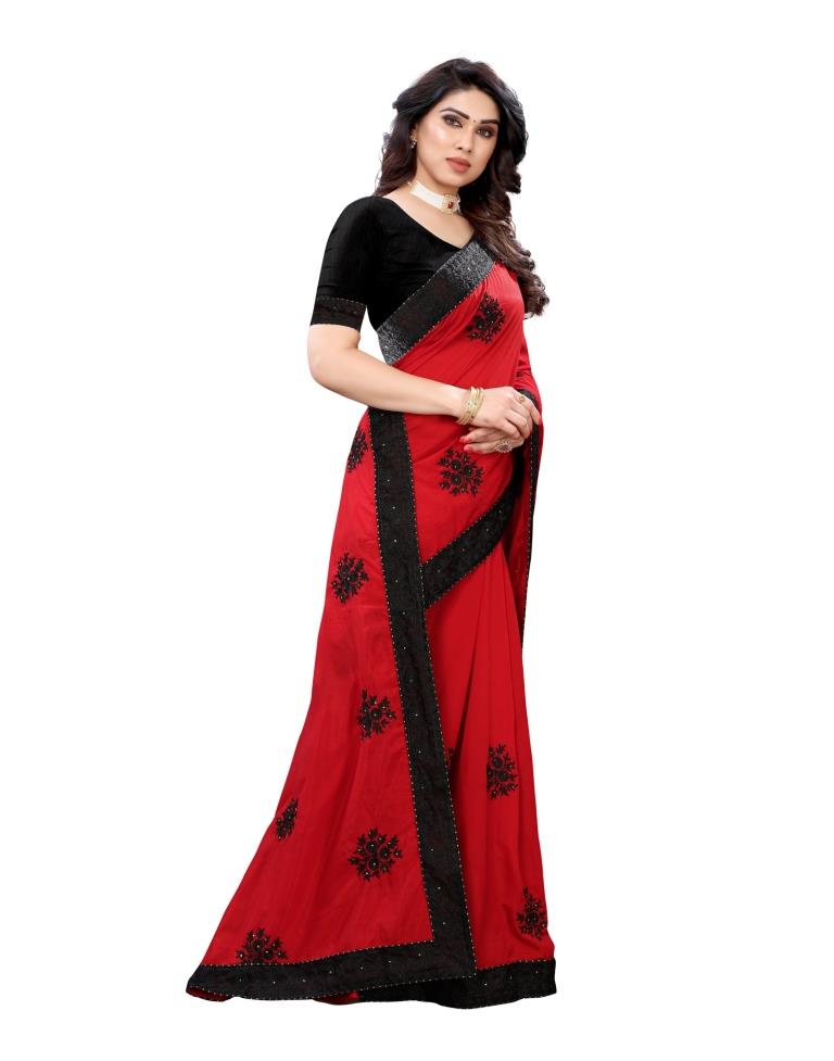Red Coloured Poly Silk Embellished Partywear saree | Sudathi