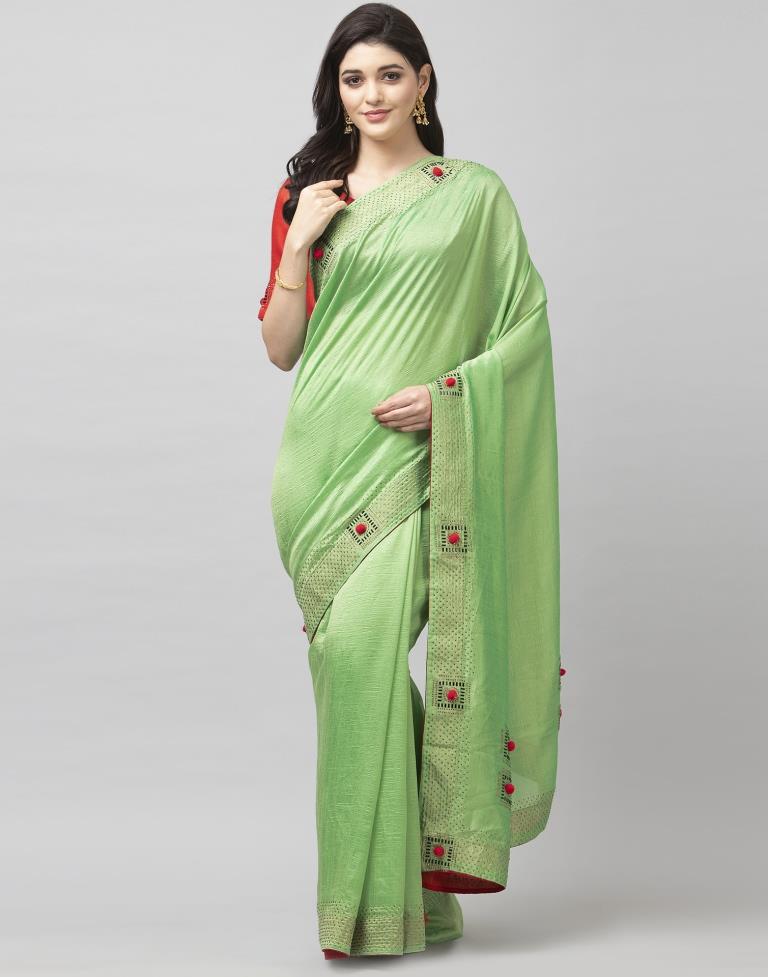 Pista Green Coloured Poly Silk Embellished Partywear saree | Sudathi