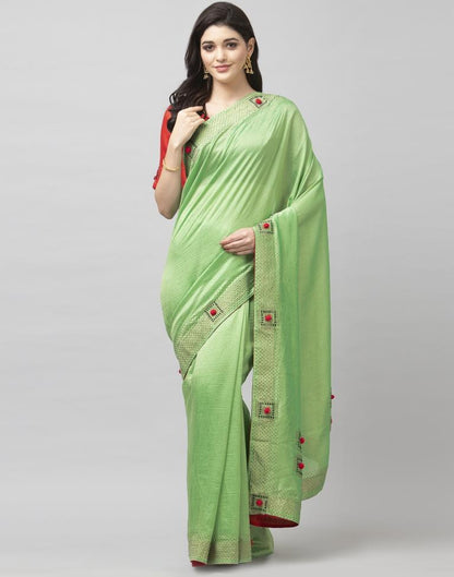 Pista Green Coloured Poly Silk Embellished Partywear saree | Sudathi